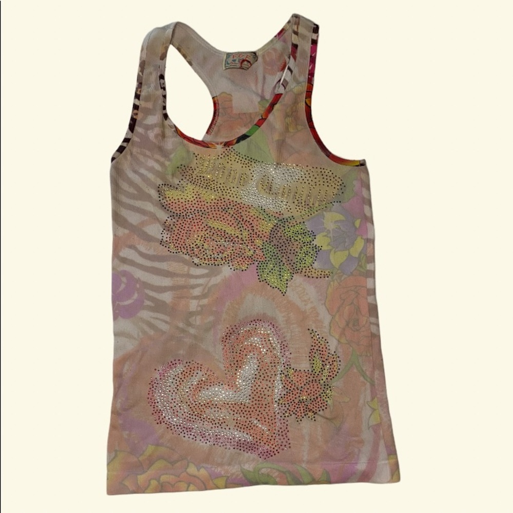 2000s Y2K Print Rhinestone tank Top